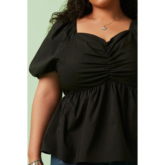 HAYDEN Destiny Plus Black Shirred Puff Sleeve Sweetheart Top Plus 1XL NEW - Picture 3 of 5